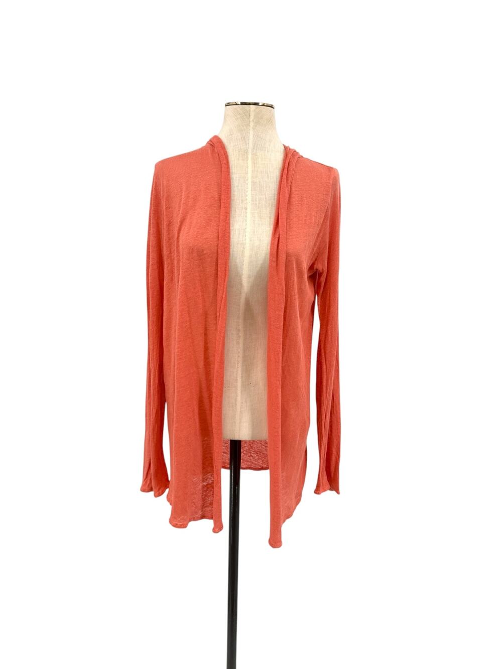 Majestic Filatures 100% Linen Hooded Open Front Cardigan Coral Orange Size 3 M
